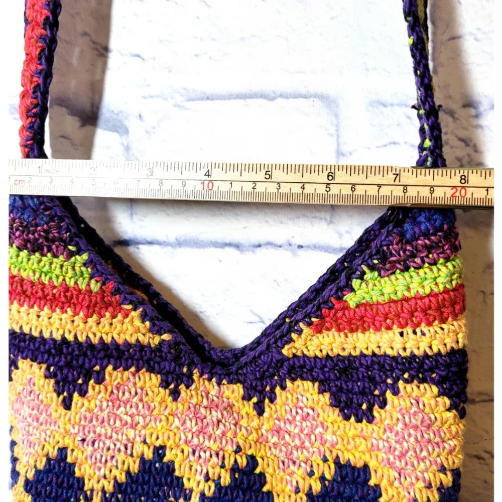 Crocheted Knit Bohemian Bucket Purse Art-to-Wear Boho Shoulder Hobo Bag Artsy